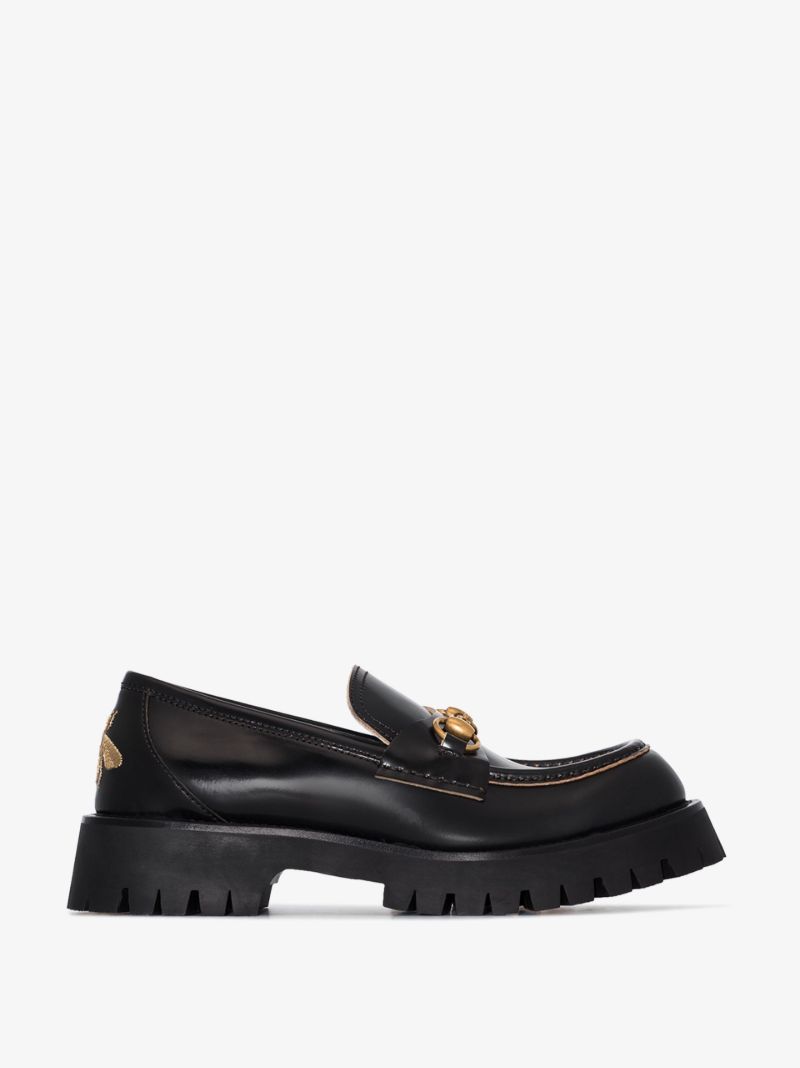 Black Leather Lug Sole Loafers