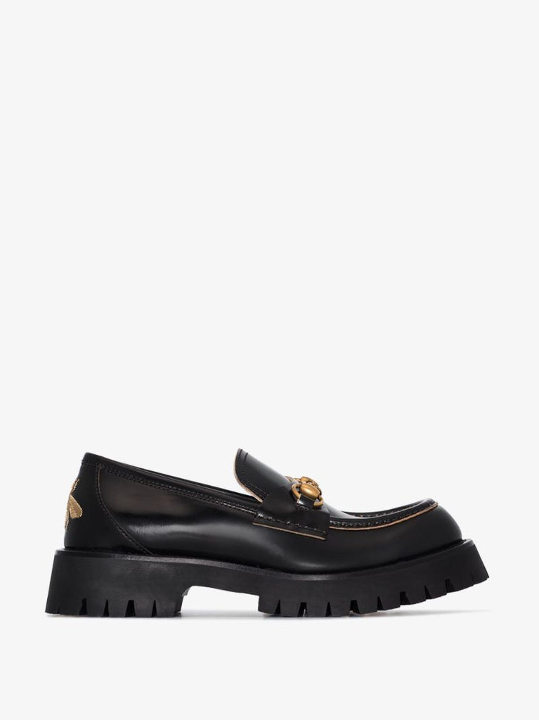 Black Leather Lug Sole Loafers
