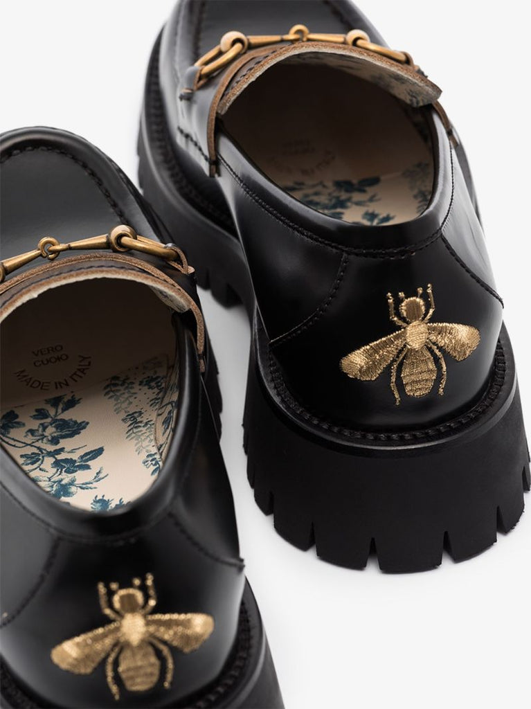 Black Leather Lug Sole Loafers