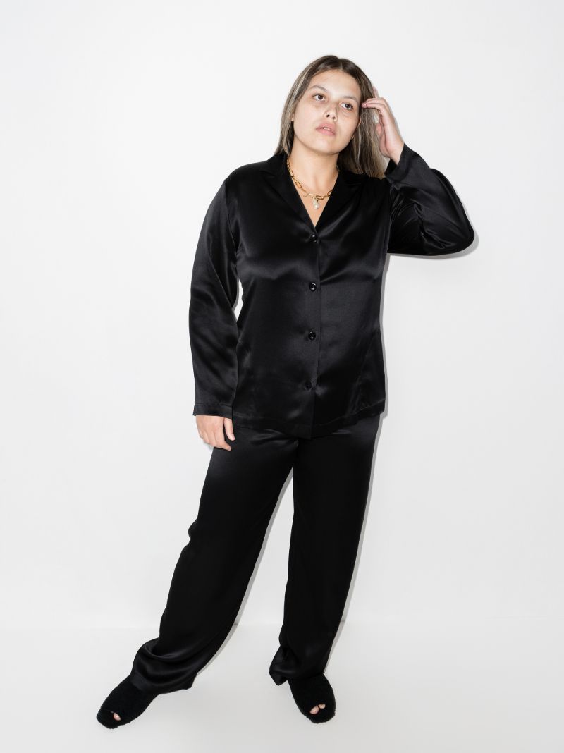 Black Button-up Silk Pyjamas