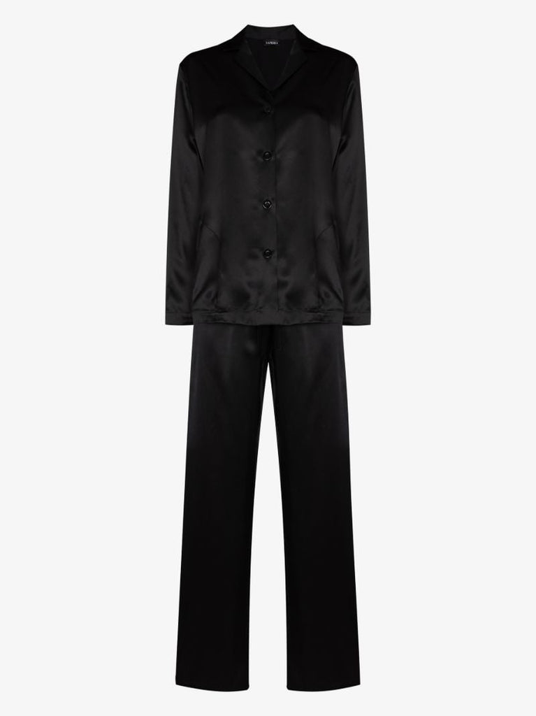 Black Button-up Silk Pyjamas
