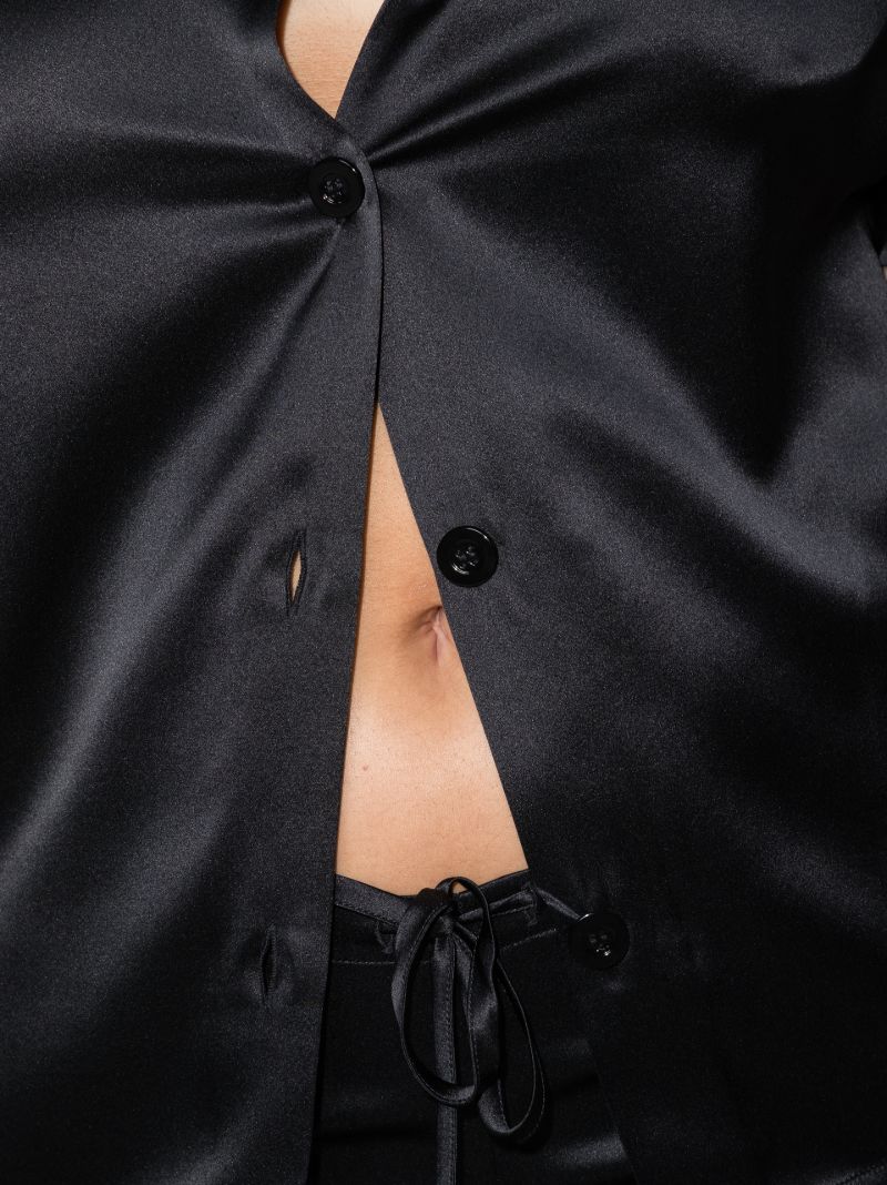 Black Button-up Silk Pyjamas