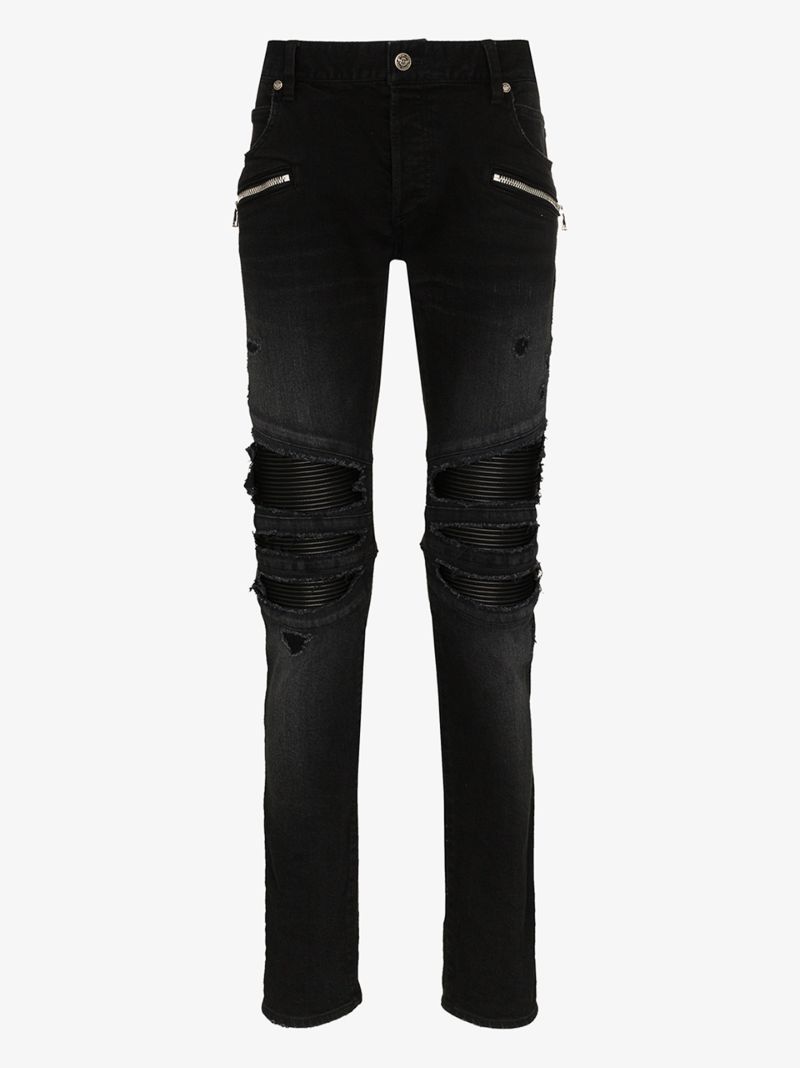 Destroy Rubber Panel Slim Leg Jeans