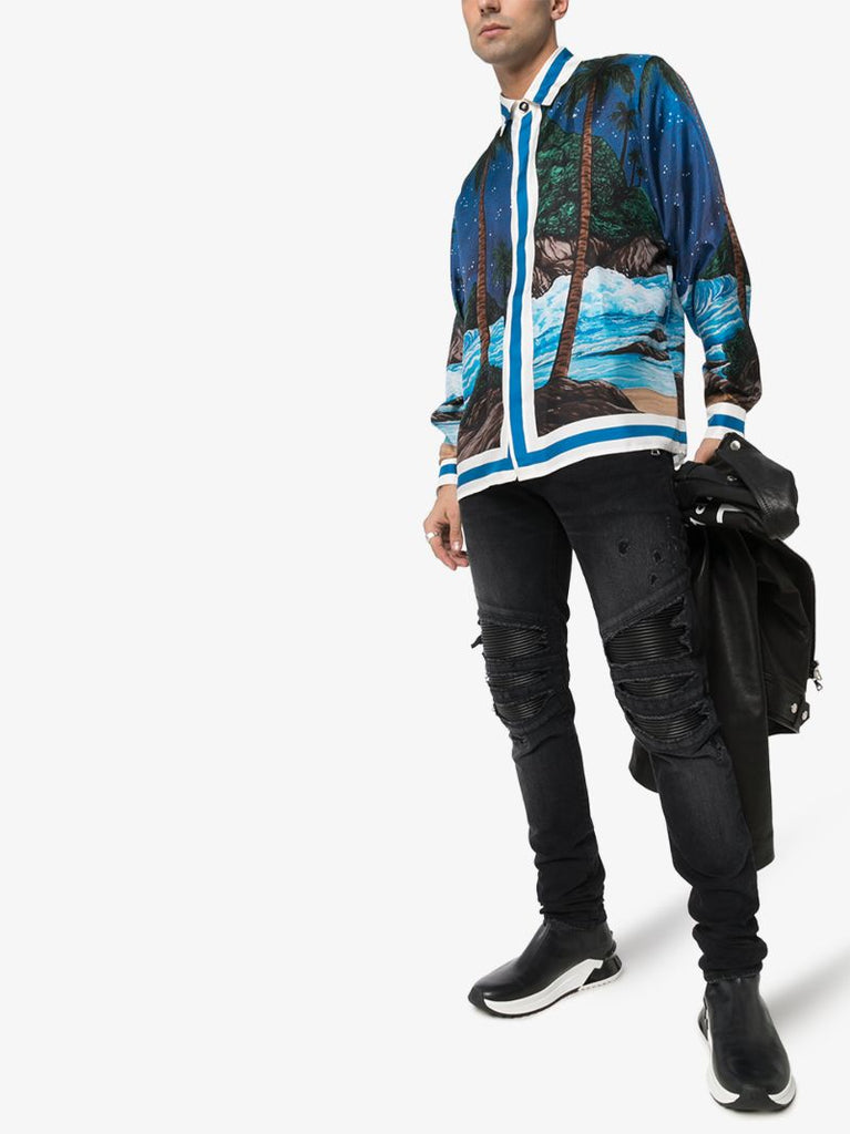 Destroy Rubber Panel Slim Leg Jeans