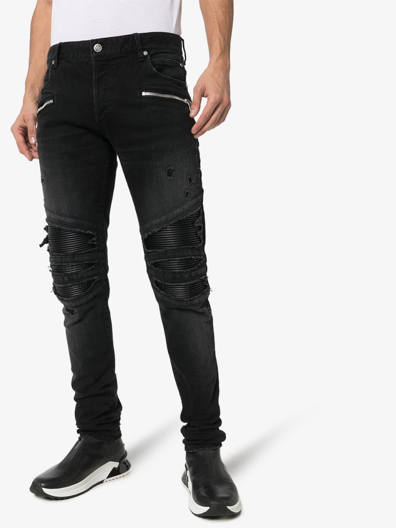 Destroy Rubber Panel Slim Leg Jeans