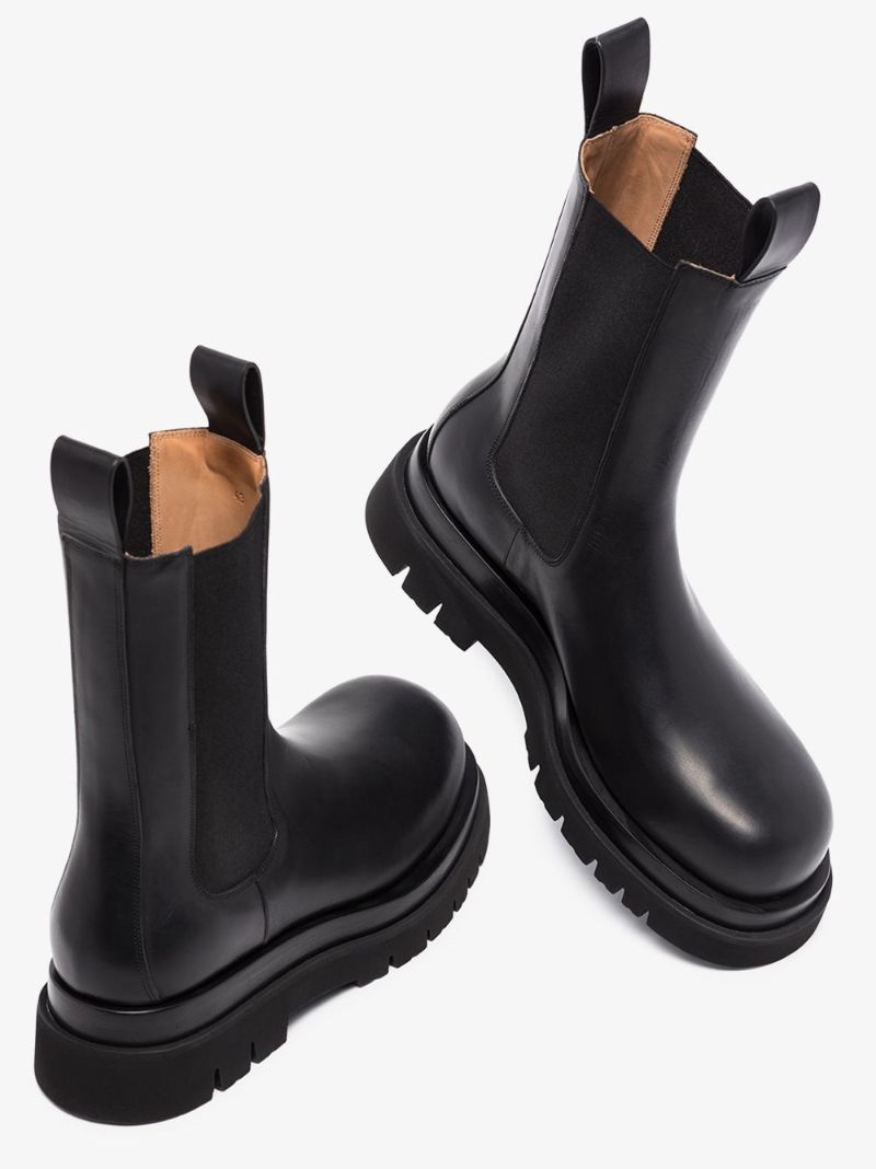 Black Lug Leather Chelsea Boots