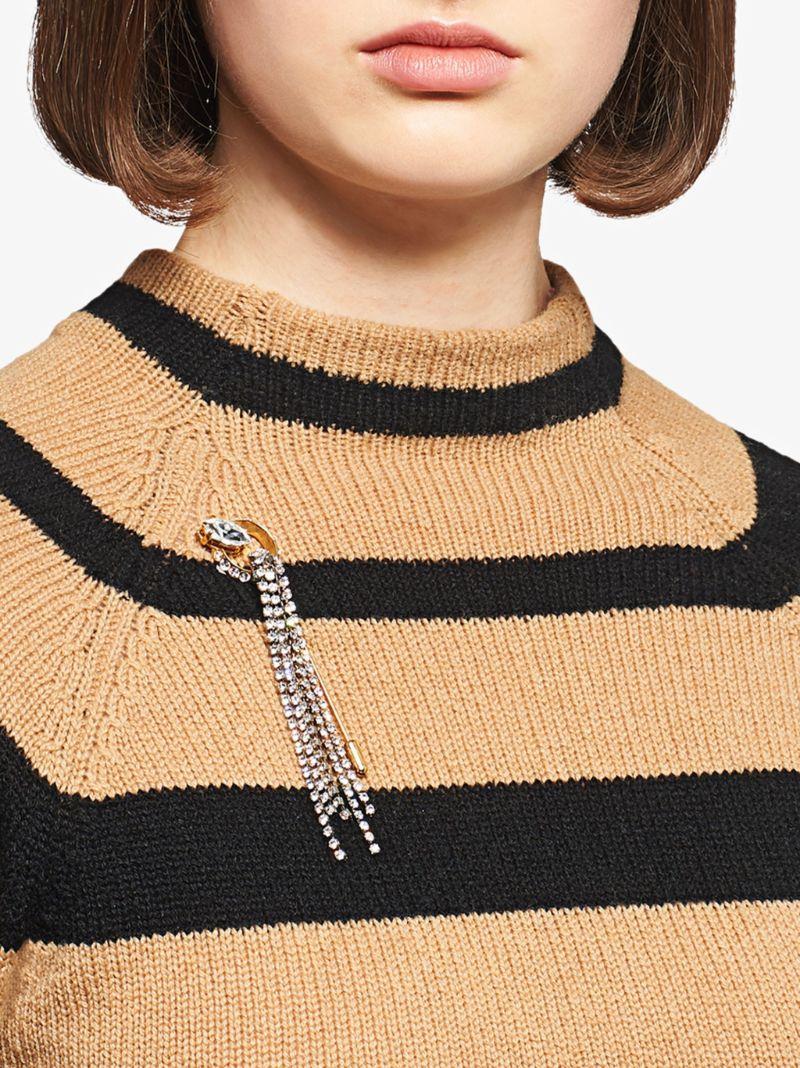 Gold and Silver Tone Crystal Chain Drop Brooch
