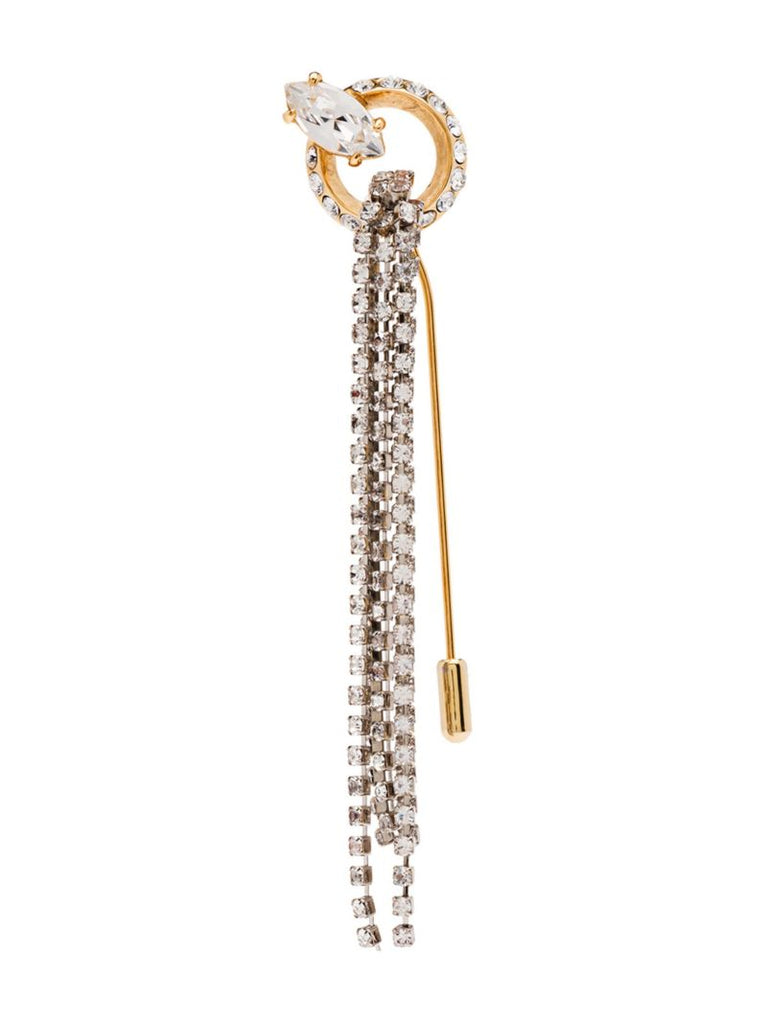 Gold and Silver Tone Crystal Chain Drop Brooch