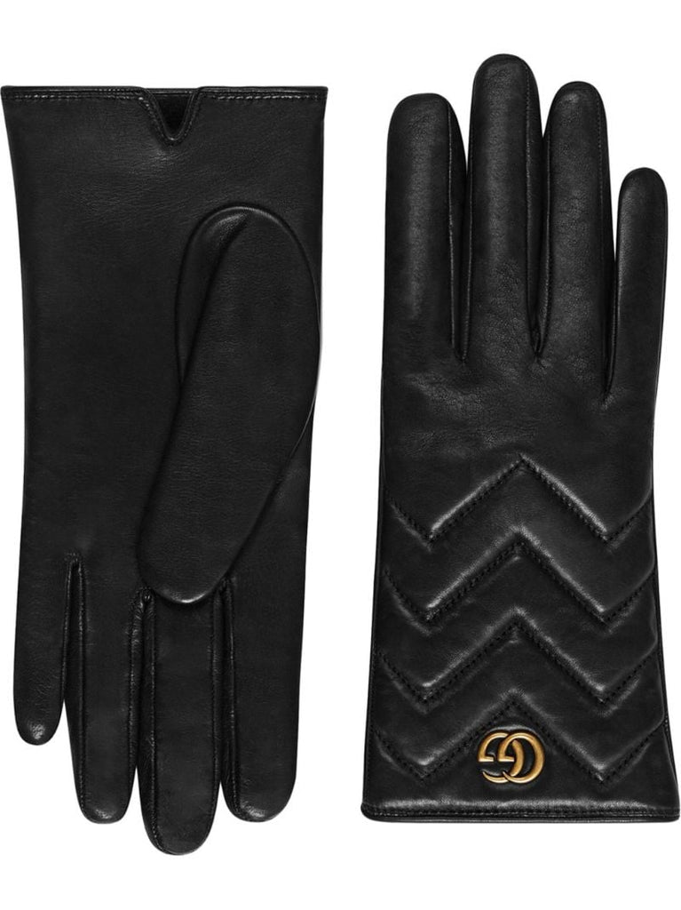 Black Gg Marmont Leather Gloves