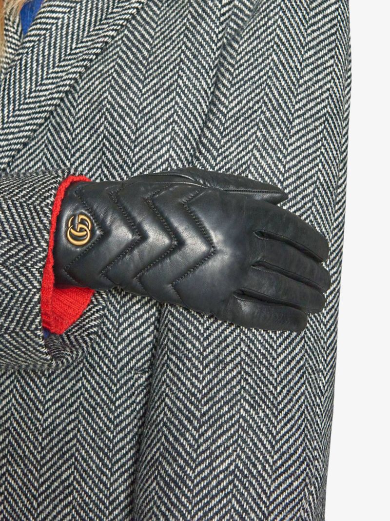 Black Gg Marmont Leather Gloves