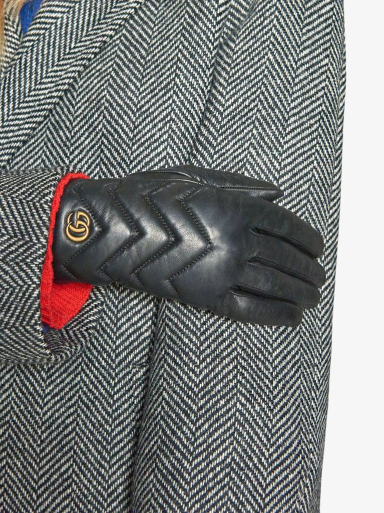 Black Gg Marmont Leather Gloves