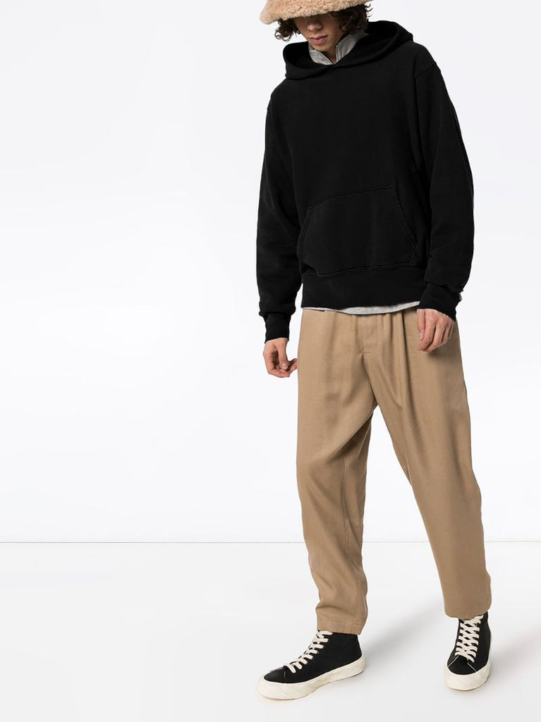 Black Cropped Cotton Hoodie