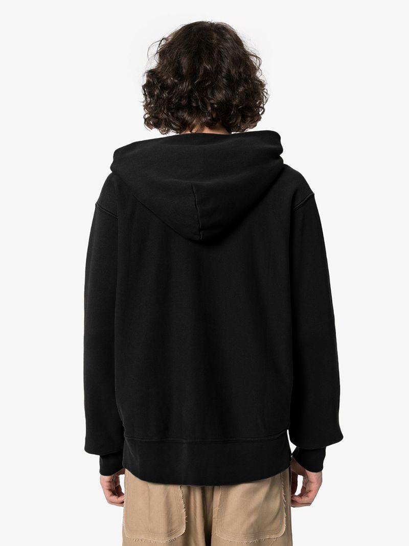 Black Cropped Cotton Hoodie