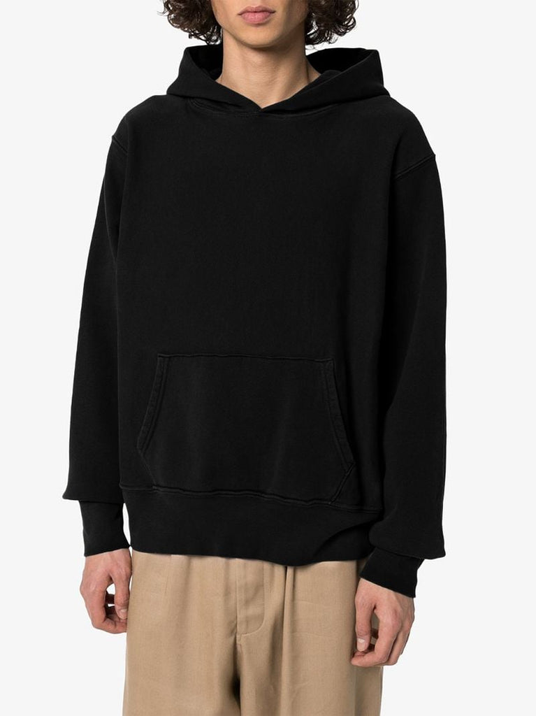 Black Cropped Cotton Hoodie