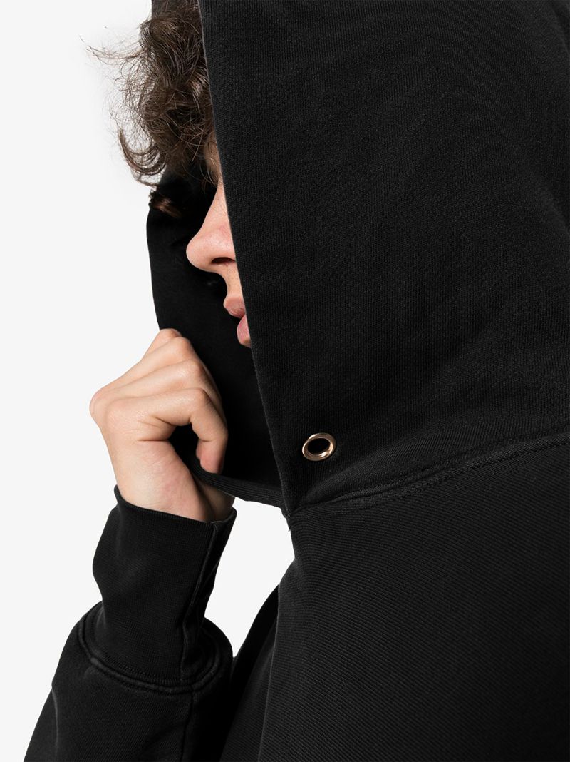 Black Cropped Cotton Hoodie