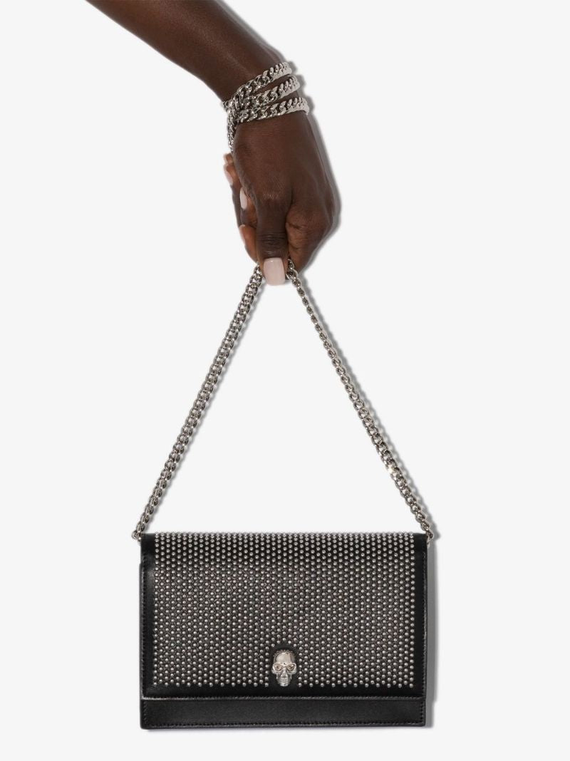Black Skull Mini Studded Leather Cross Body Bag