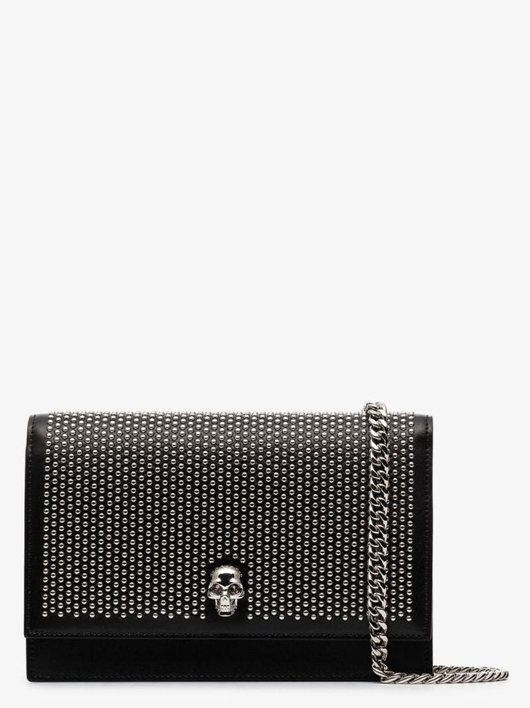 Black Skull Mini Studded Leather Cross Body Bag