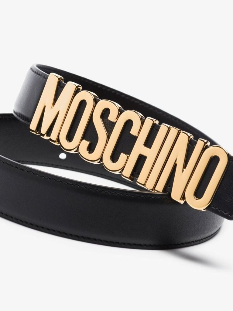 Black Core Logo Plaque Leather Belt