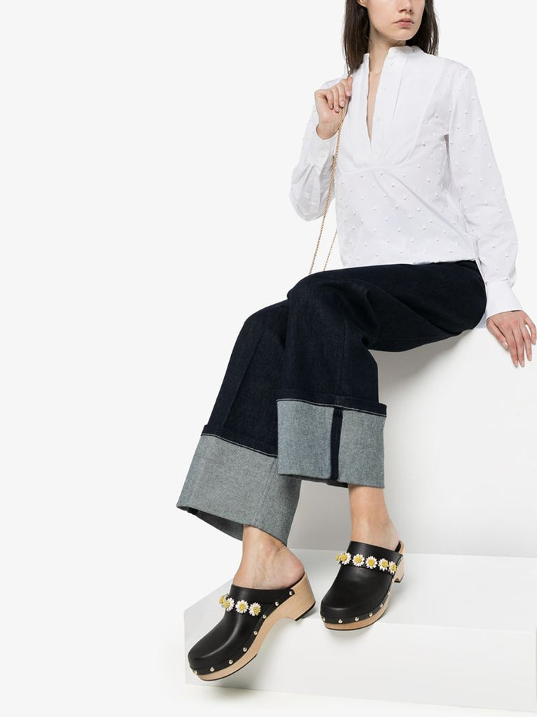 Black Jean Daisy 50 Leather Clogs