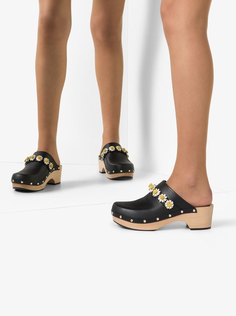 Black Jean Daisy 50 Leather Clogs