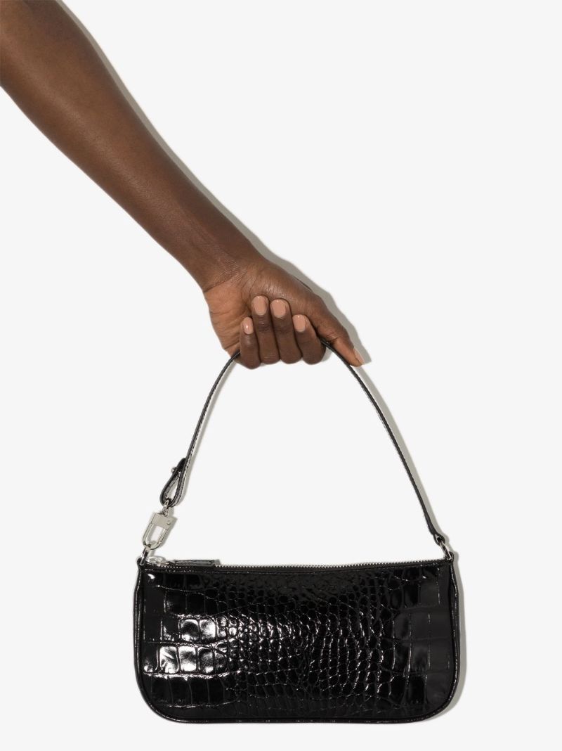 Black Rachel Mock Croc Leather Shoulder Bag