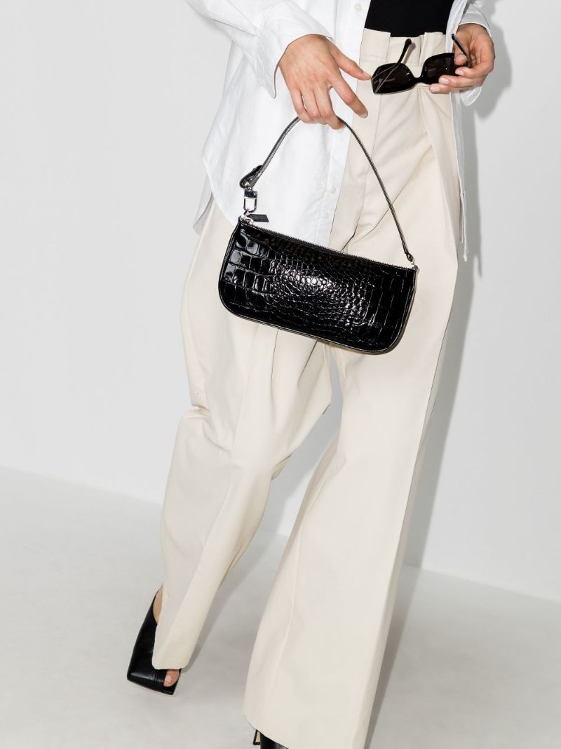 Black Rachel Mock Croc Leather Shoulder Bag