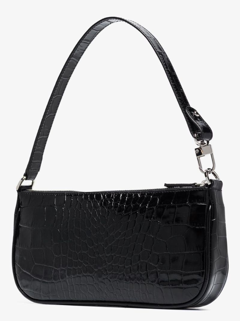 Black Rachel Mock Croc Leather Shoulder Bag