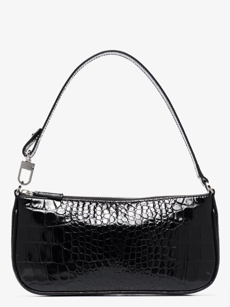 Black Rachel Mock Croc Leather Shoulder Bag
