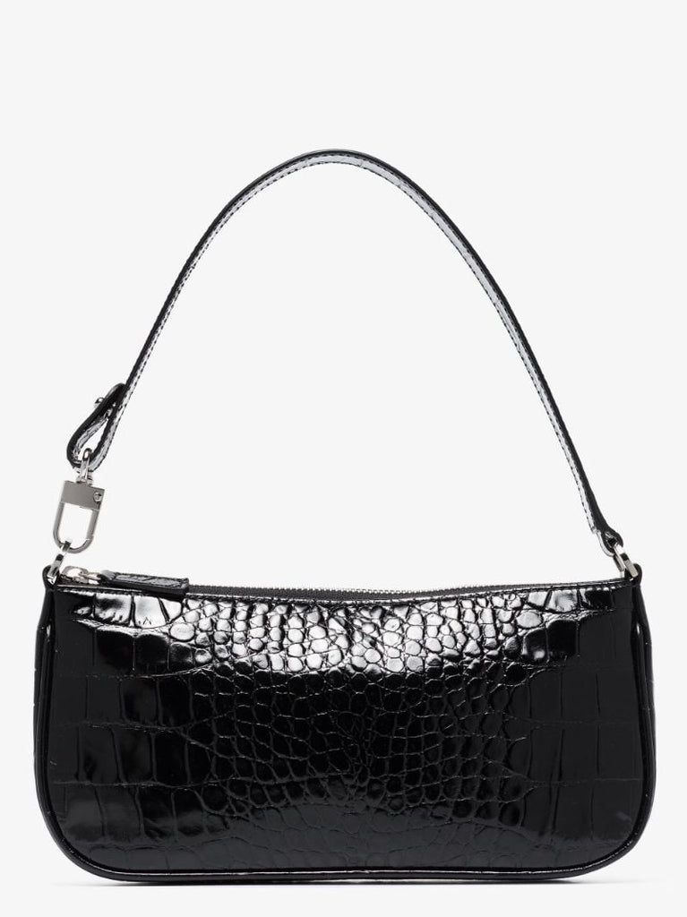 Black Rachel Mock Croc Leather Shoulder Bag