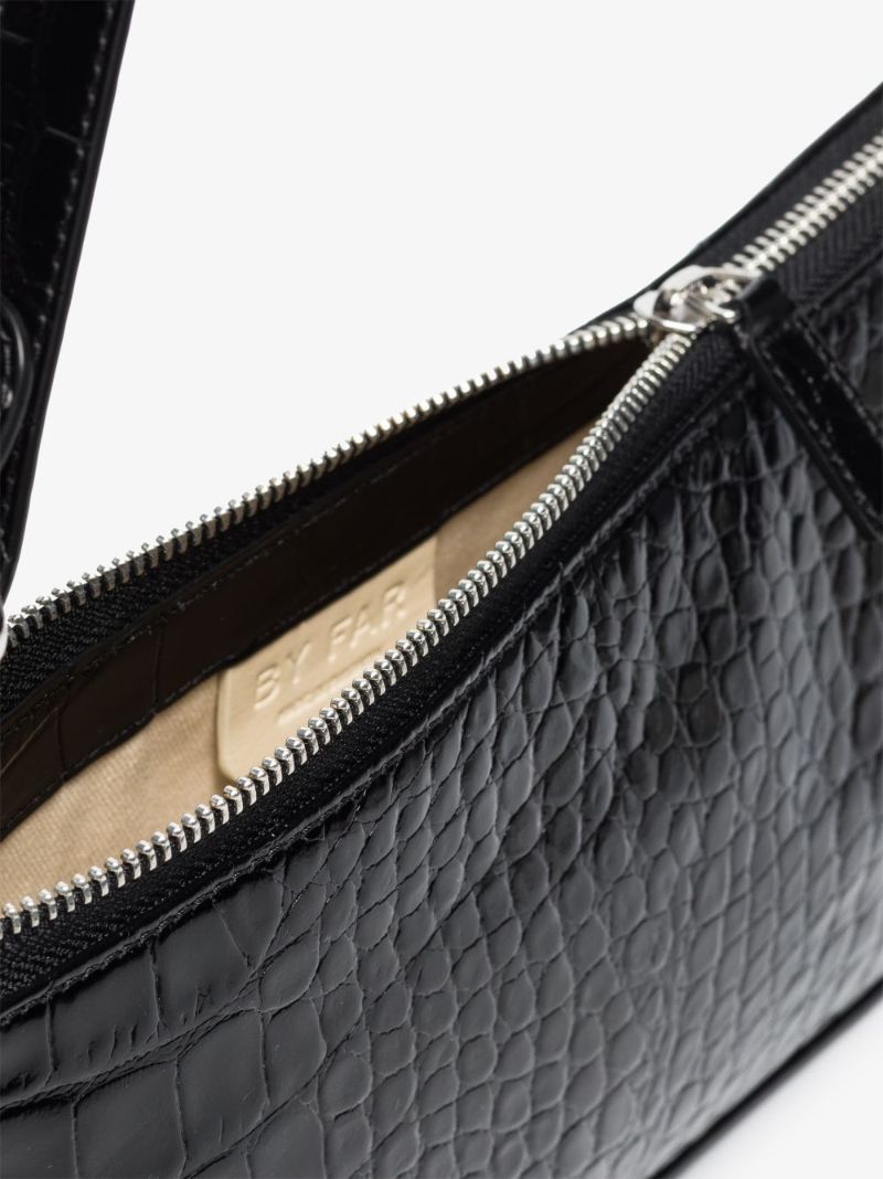 Black Rachel Mock Croc Leather Shoulder Bag