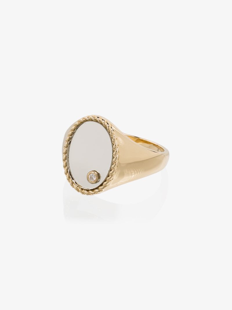 9k Yellow Gold Mirror Diamond Signet Ring