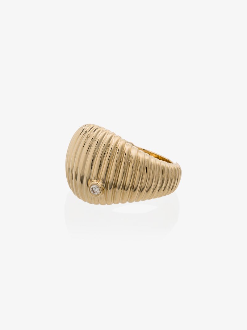 18k Yellow Gold Ridged Diamond Ring