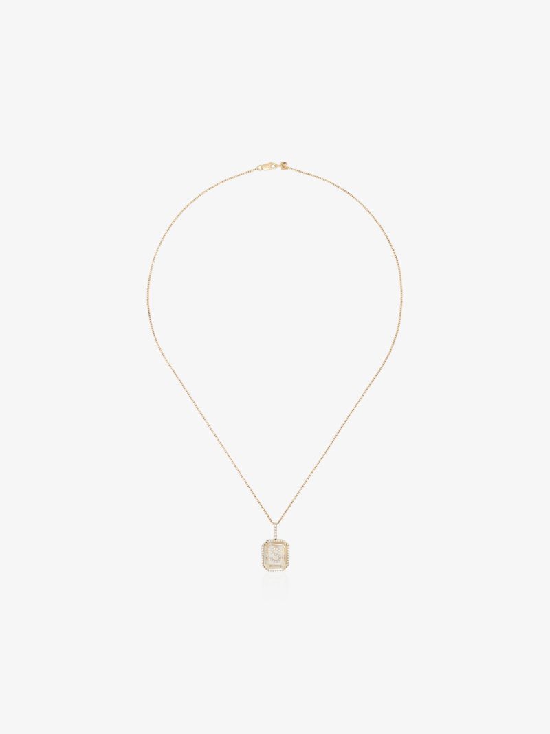 14k Yellow Gold Crystal Frame S Initial Necklace