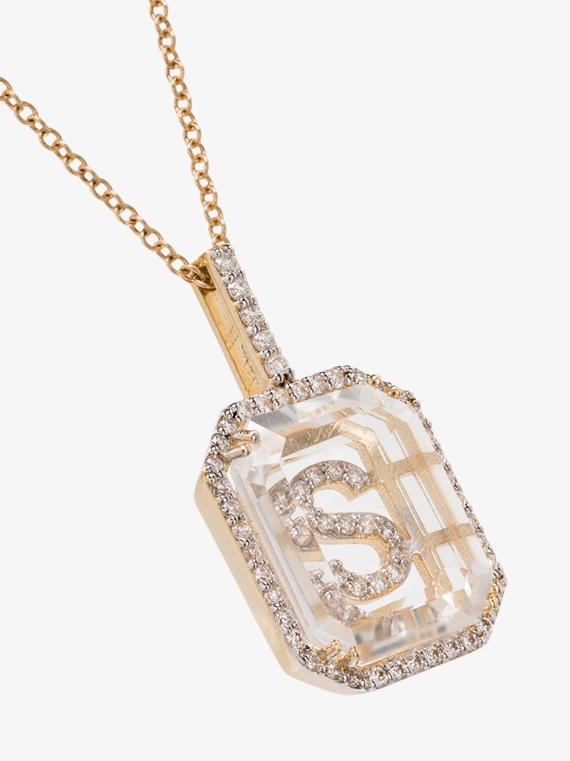 14k Yellow Gold Crystal Frame S Initial Necklace