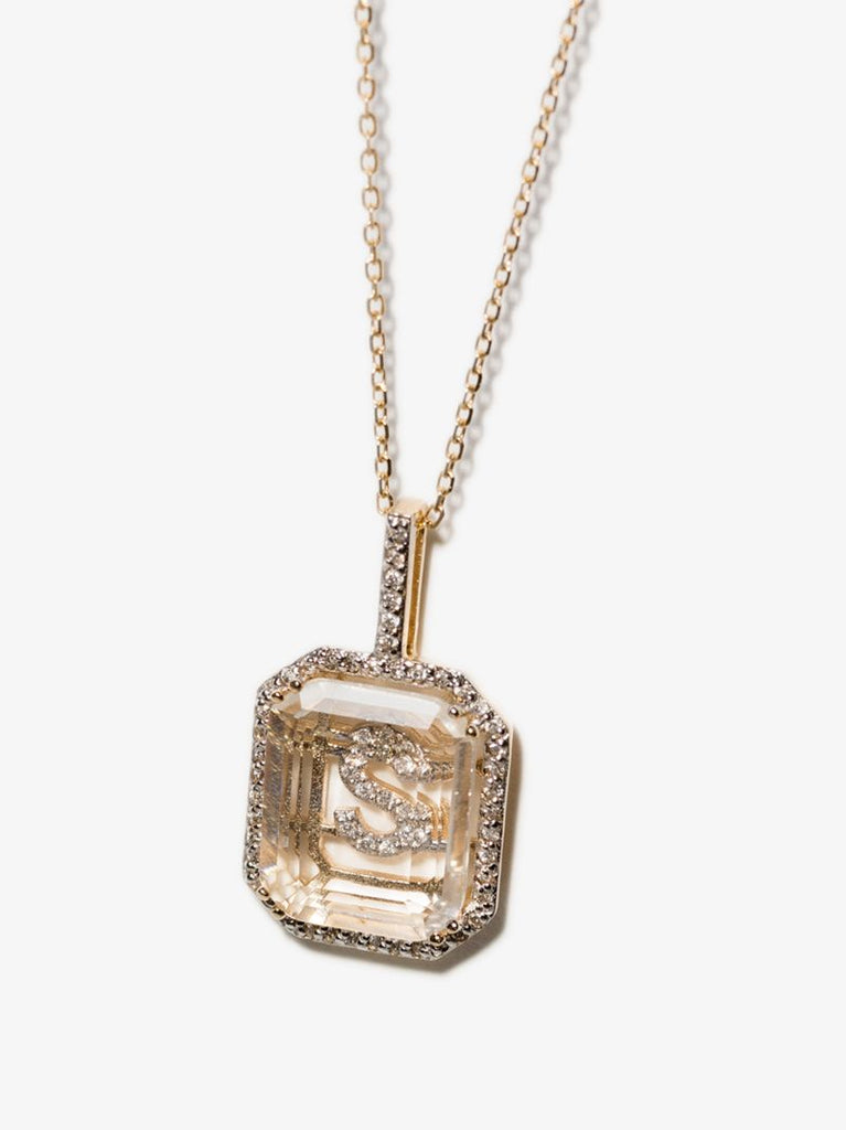 14k Yellow Gold Crystal Frame S Initial Necklace