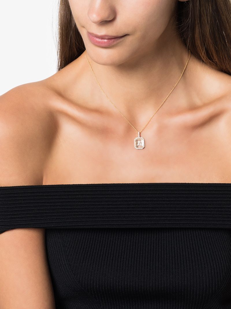 14k Yellow Gold Crystal Frame a Initial Necklace