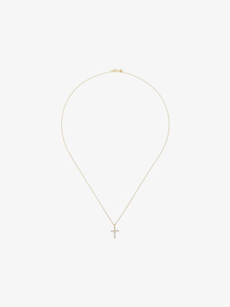 14k Yellow Gold Small Cross Diamond Necklace