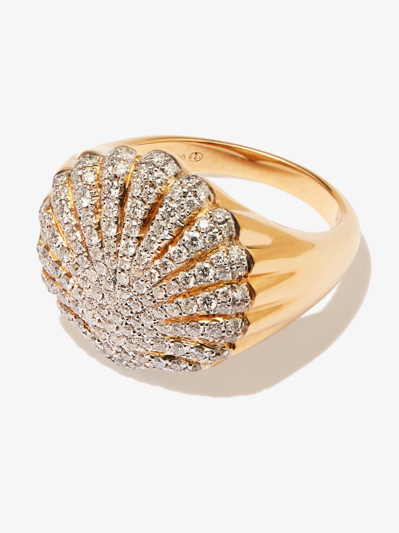 9k Yellow Gold Shell Diamond Ring
