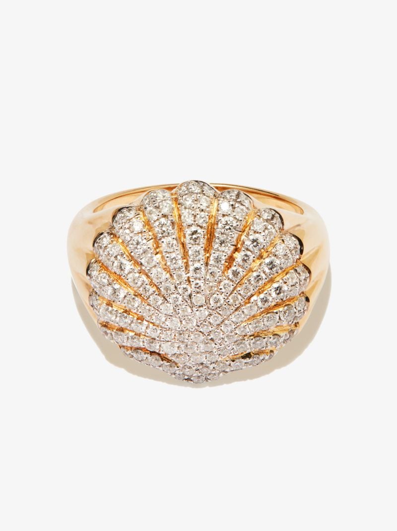 9k Yellow Gold Shell Diamond Ring