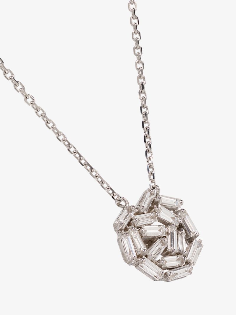 18k White Gold Cluster Diamond Necklace