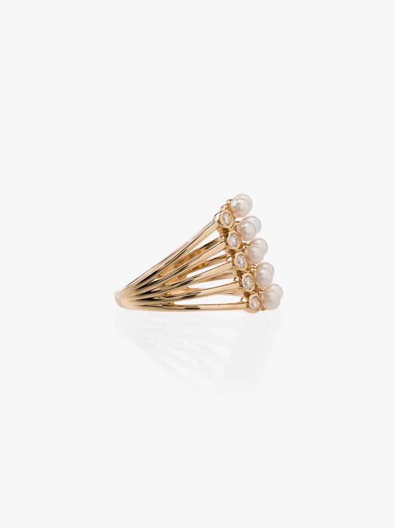 14k Gold Diamond Pearl Band Open Ring