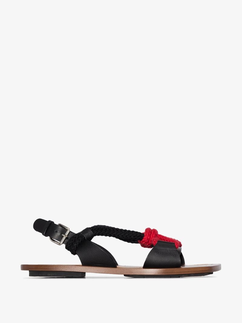 Black and Red Rope Strap Leather Sandals