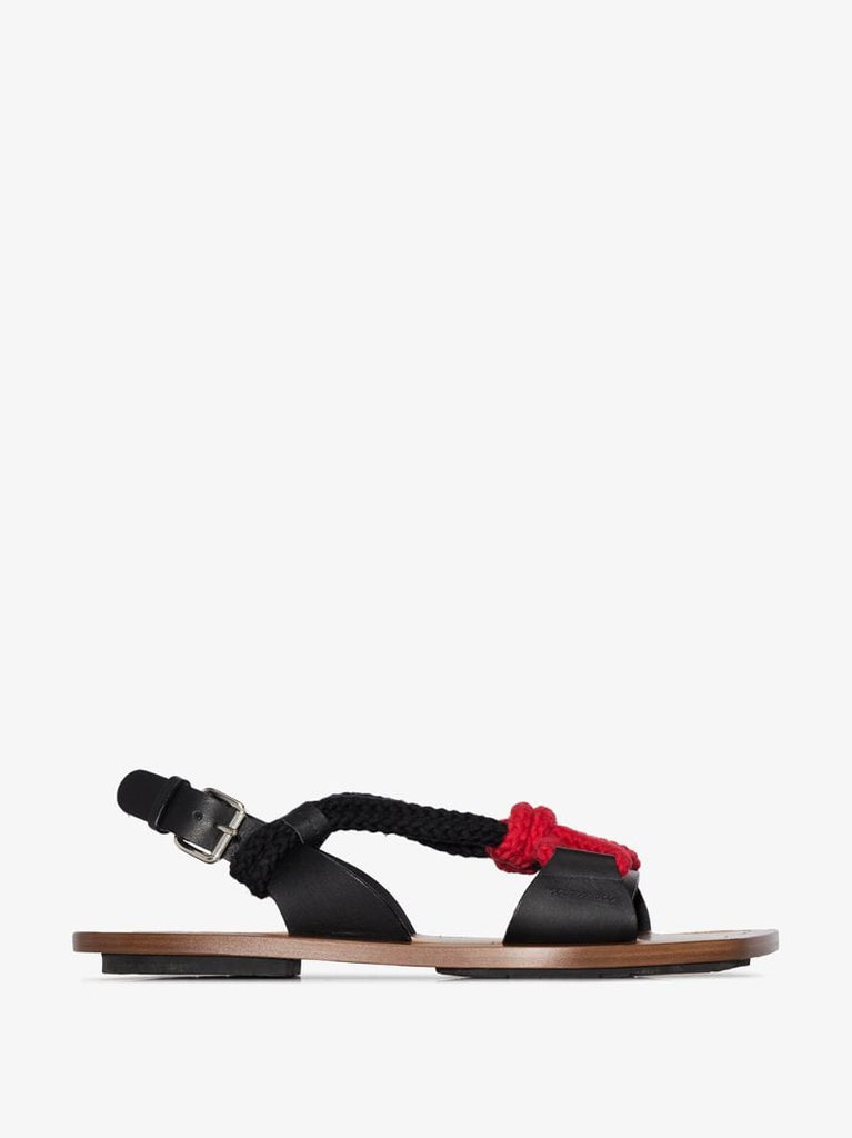 Black and Red Rope Strap Leather Sandals