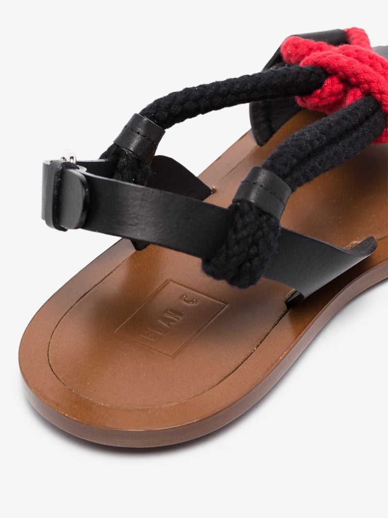 Black and Red Rope Strap Leather Sandals