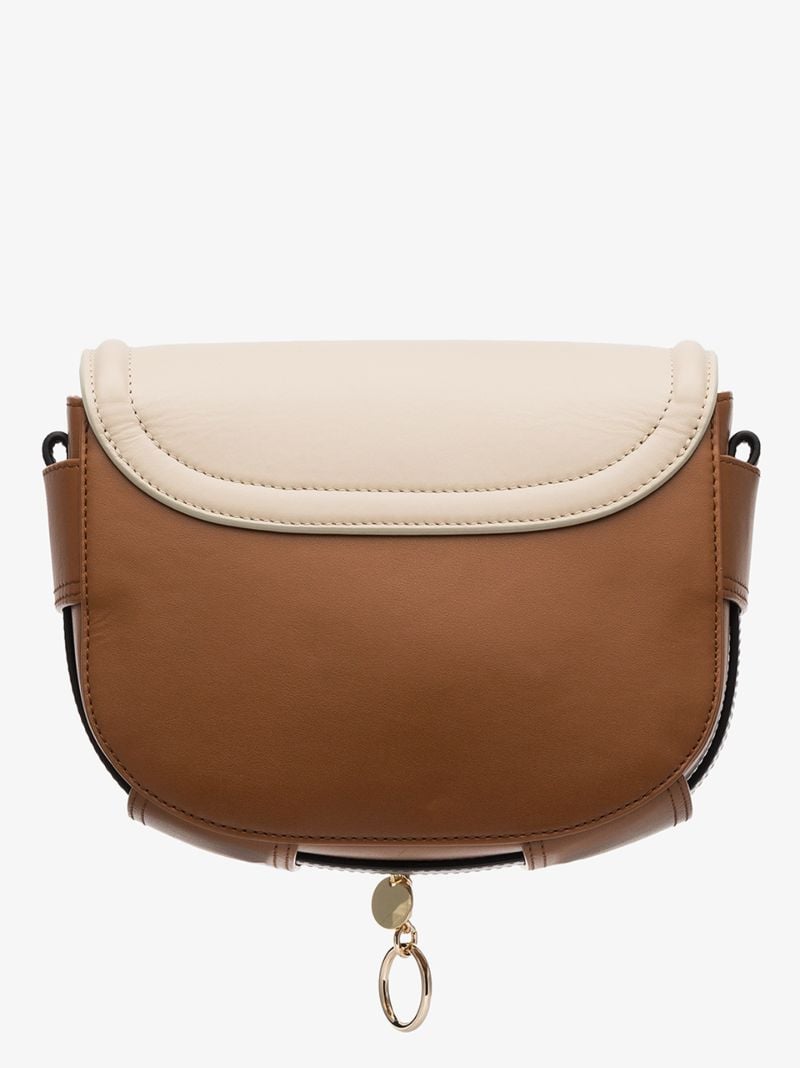 Beige Small Leather Ring Detail Cross Body Bag