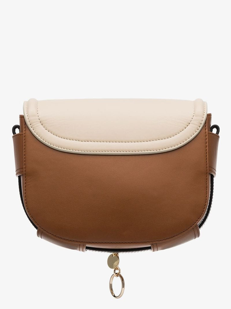 Beige Small Leather Ring Detail Cross Body Bag