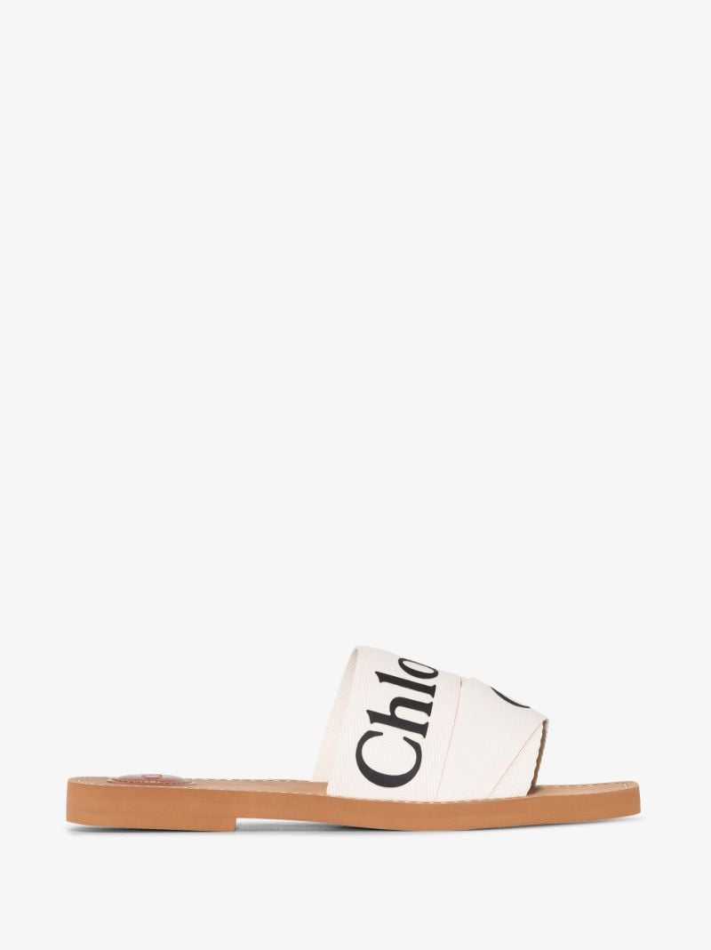 White Woody Logo Strap Sandals