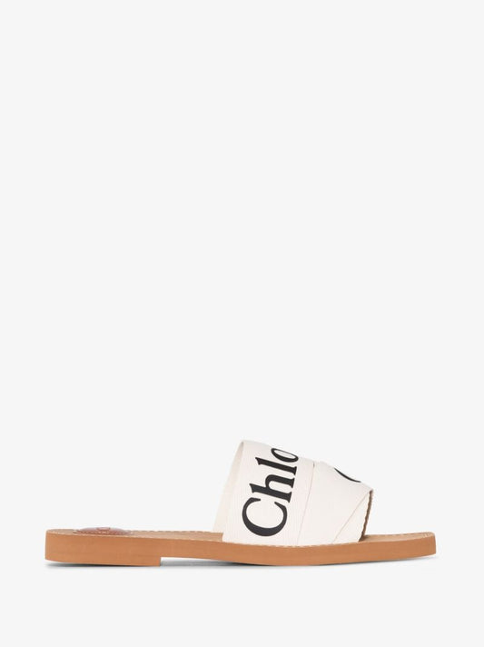 White Woody Logo Strap Sandals