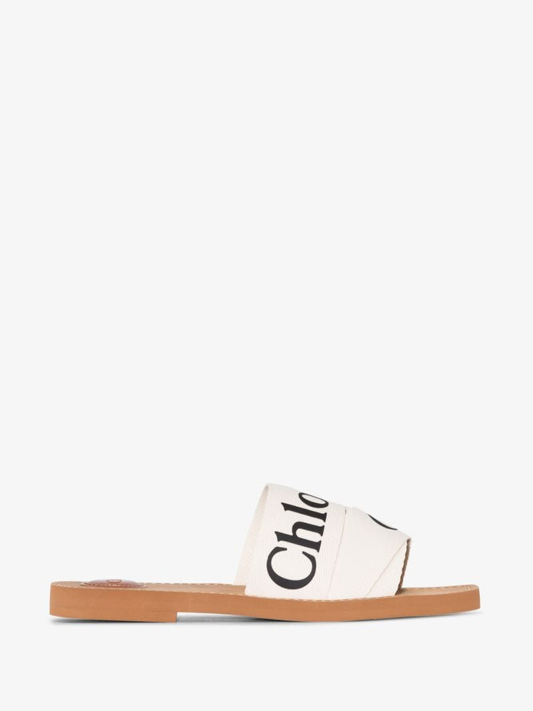 White Woody Logo Strap Sandals