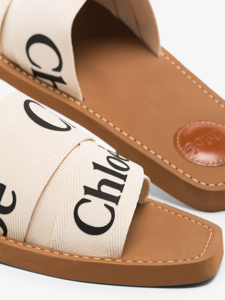 White Woody Logo Strap Sandals